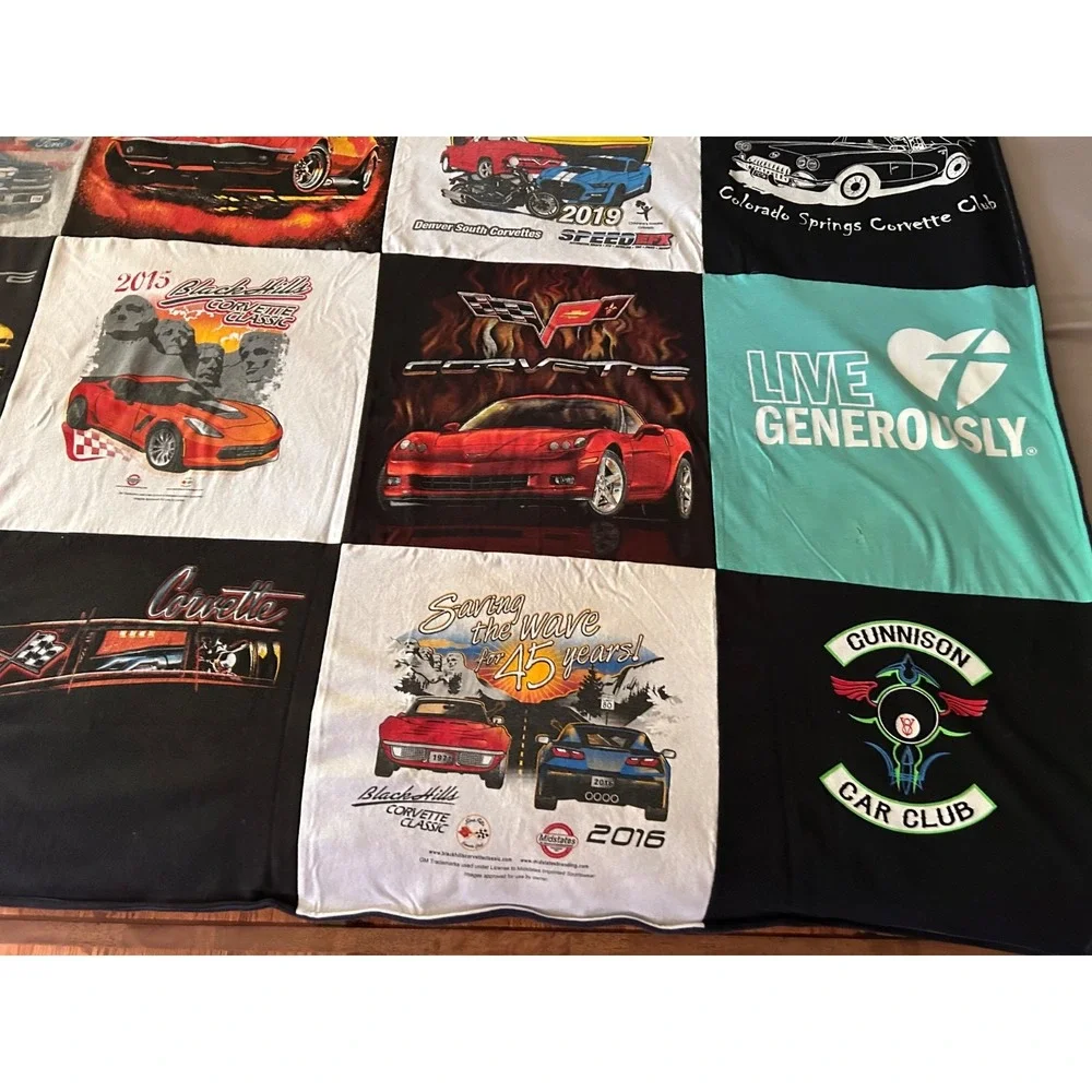 Double Sided Repurposed Upcycled T-shirt Blanket Car Lovers Blanket Twin Fleece